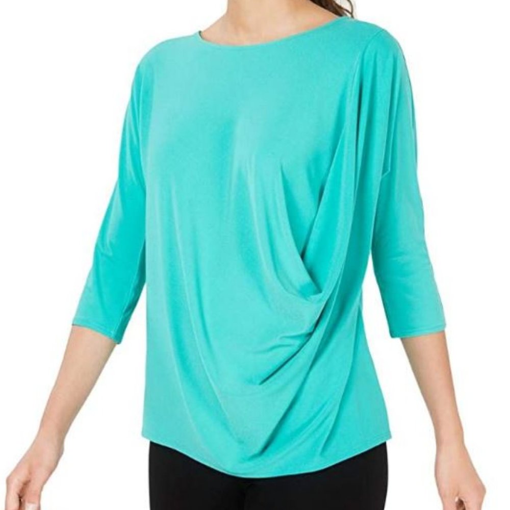 Alfani Green Side Draped-Front Blouse Wrap Top NWT